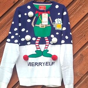 NWT NOROZE Mens/ Womens Unisex  Merry Elf Knitted Ugly Christmas Sweater